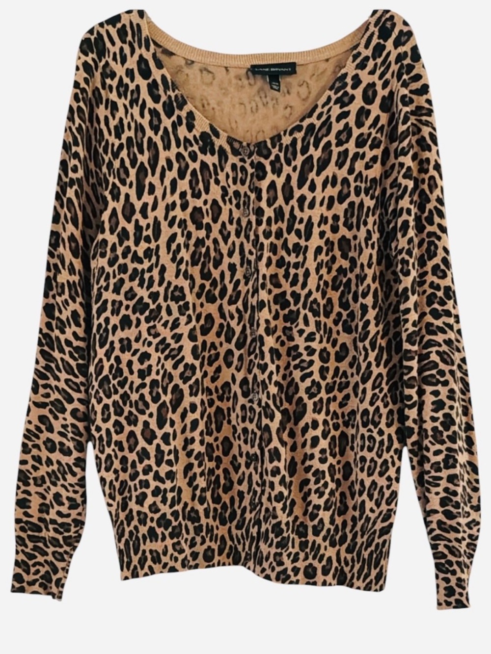 Lane Bryant Leopard Print Cardigan Scoop Neck Button Front Sweater 14/16
